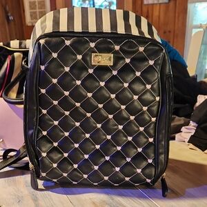 Betsey Johnson Black and White Striped Backpack